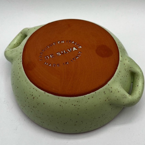 VTG De Silva Italian Ceramic Bowl Mute Sage Green & Orange Shallow Bowl EUC - Picture 3 of 4